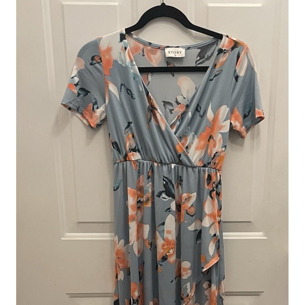 STORY Blue‎ Summer Floral Maxi Hi Low Wrap Dress Womens S Casual Party Boho